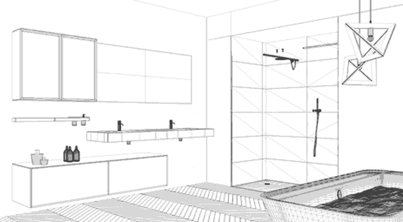 Image showing a 3d pencil drawing of a bathroom with a shower
